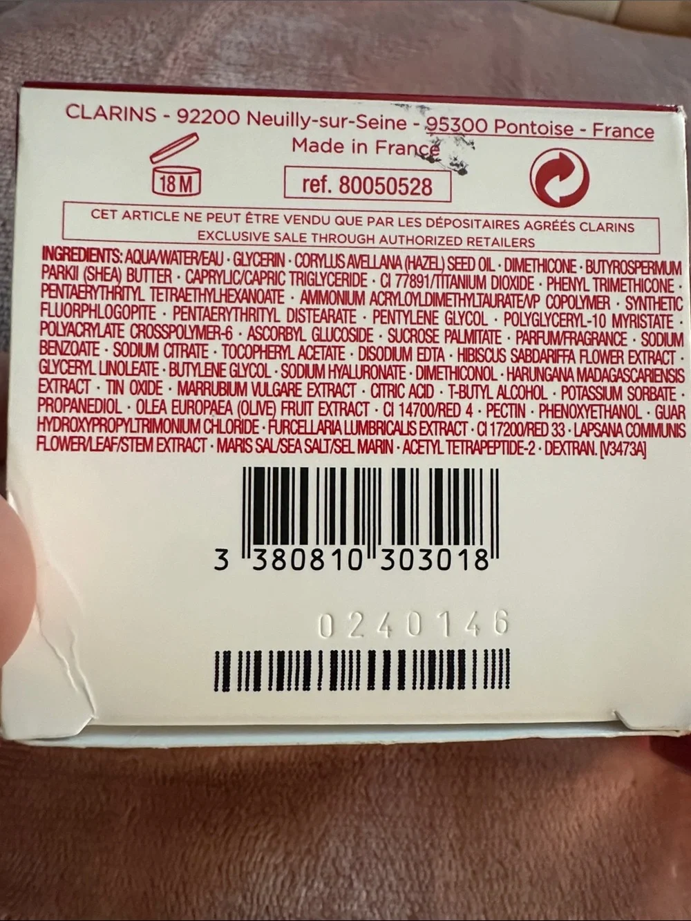 Clarins box sealed still